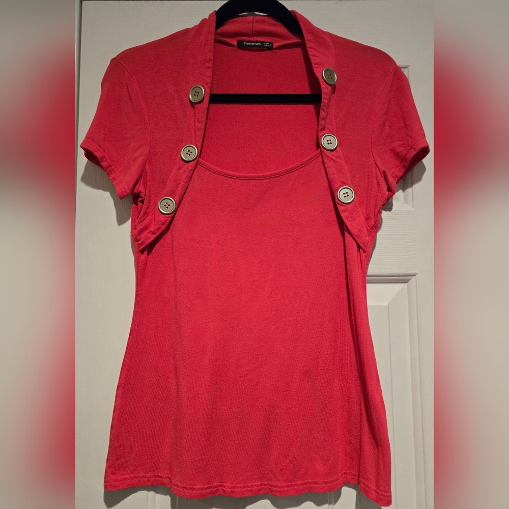 Women's Pattyboutik Bolero Style Blouse Button Accents Size Medium Pink